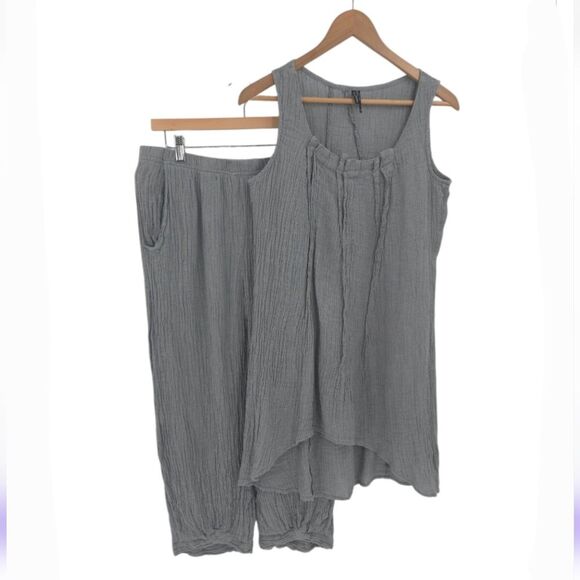 Stella Carakasi Womens 100% Hemp Chanvre 2-Piece Set Top Pnats Size S/M Crinkle - Picture 1 of 16